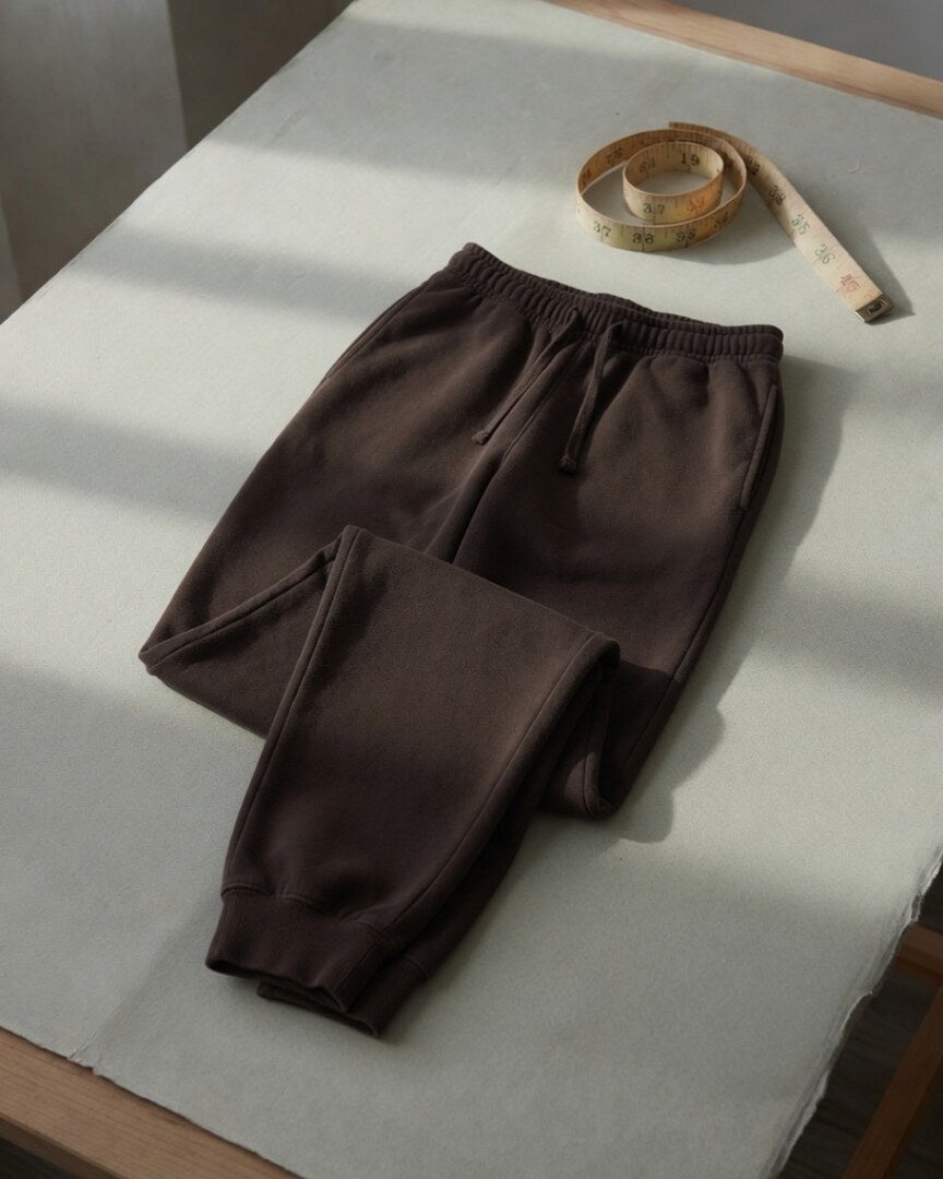 Generated still of a laid-flat Lightweight cotton sweatpants.